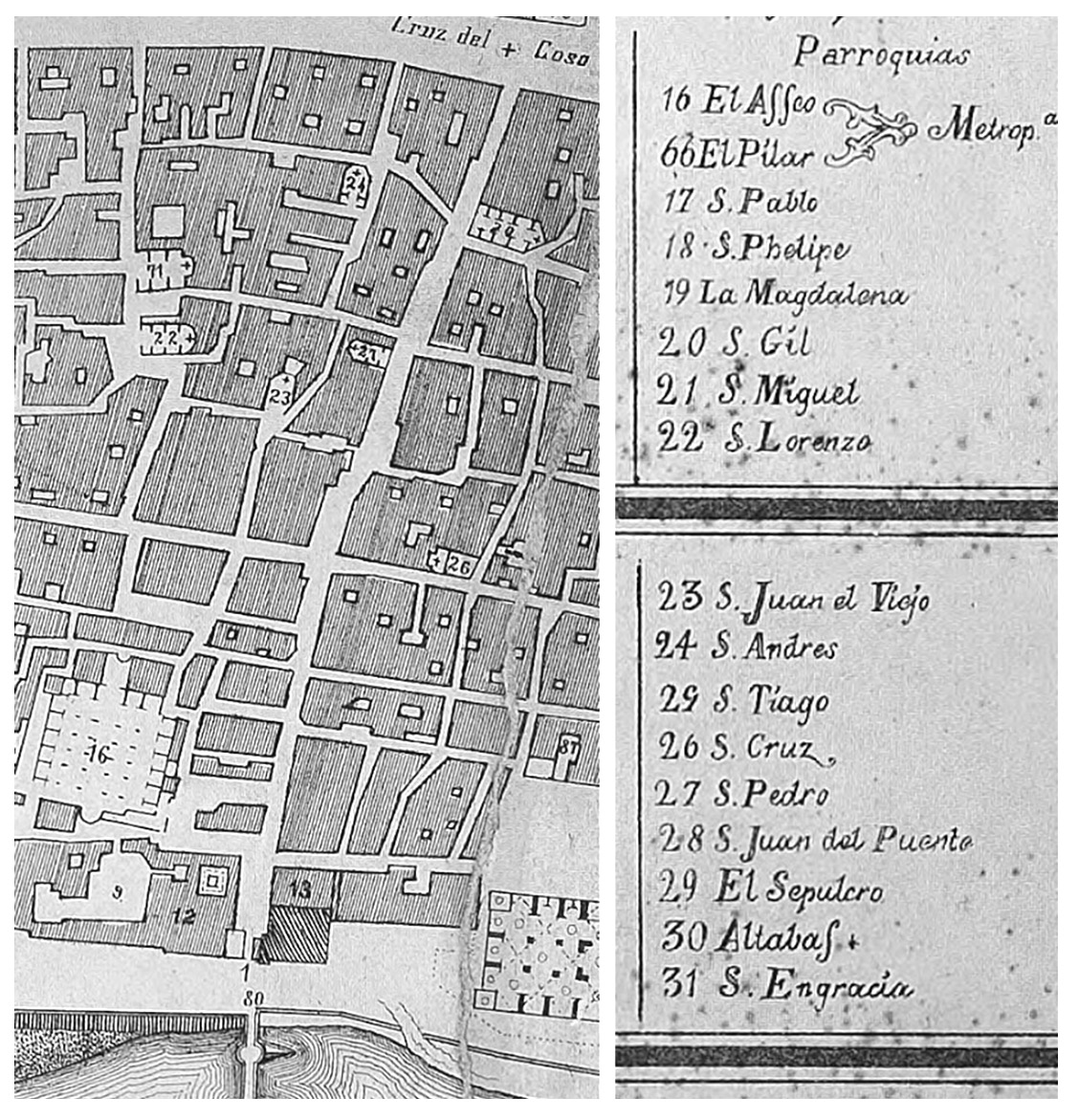 Fragmentos del plano levantado por Carlos Casanova en 1769