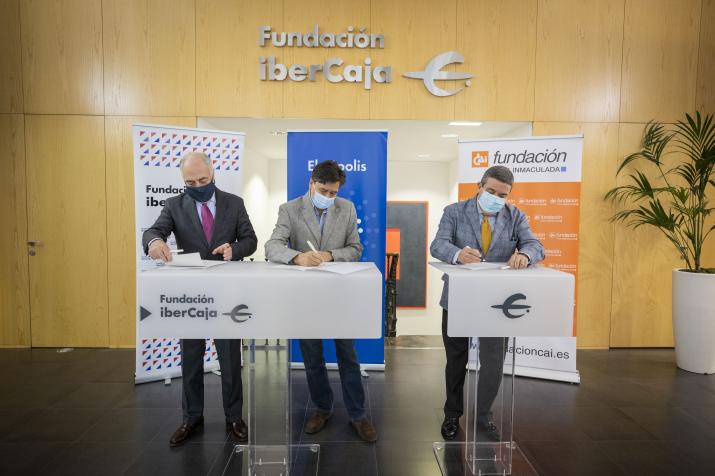 FIRMA DE CONVENIO DE FUNDACIÓN IBERCAJA Y FUNDACIÓN CAJA INMACULADA CON EBRÓPOLIS